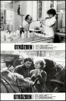 cca 1980 ,,Útközben" című magyar - lengyel film jelenetei és szereplői, 11 db vintage produkciós filmfotó (vitrinfotó, lobbyfotó) ezüst zselatinos fotópapíron, a használatból eredő (esetleges) kisebb hibákkal, 18x24 cm