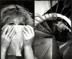 cca 1987 Horváth Péter budapesti fotóriporter pecsétjével jelzett, 2 db vintage fotó Bánsági Ildikó színésznőről, ezüst zselatinos fotópapíron, publikálva a Képes7 című magazinban, 24x13,8 cm és 24x15 cm