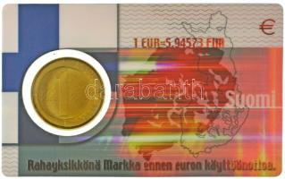 Finnország 1996. 1M Al-bronz műanyag kártyán T:XF Finland 1996. 1 Markka Al-bronze on plastic card C:XF