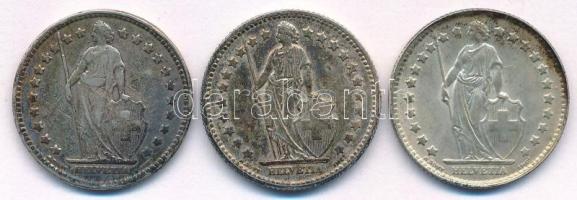 Svájc 1921-1964. 1Fr Ag (3xklf) T:AU-VF patina, az egyiken karc, ph, hajlott lapka
Switzerland 1921...