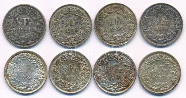 Svájc 1921-1965. 1/2Fr Ag (8db/6xklf) T:AU-VF patina Switzerland 1921-1965. 1/2 Franc Ag (8pcs/6xdiff) C:AU-VF patina Krause KM#23