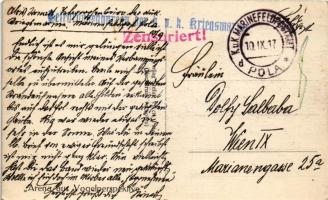 1917 Pola, Pula; Arena aus Vogelperspektive / amfiteátrum / amphitheatre + "Telegraphenbureau d...