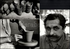 1975 Szávó Lajos debreceni fotóművész 3 db feliratozott, vintage fotóművészeti alkotása (Fazekas mester Tamásiban, I-III.), 18x24 cm és 14x24 cm