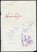 A Locomotiv GT (LGT) tagjainak (Presser Gábor, Somló Tamás, Solti János, Karácsony János) tagjainak aláírásai papírlapon.