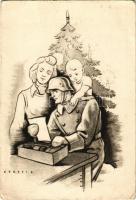 1944 Karácsony. Második világháborús magyar Tábori Postai Levelezőlap / WWII Hungarian military field postcard with Christmas greeting s: Kékesi (EB)