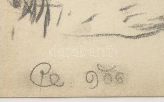 Pörge Gergely (1858-1930): Aratók, 1906. Ceruza, papír, jelzett. Üveg mögött, 21,5×29 cm