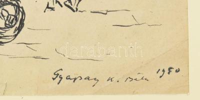 Gyapay Kovács Béla (1899-1973): Lovasszekér, 1950. Tus, papír, jelzett. Üveg mögött, 20×29 cm