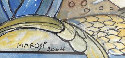 Marosi Ilona (1941-): Evolutio, 2004. Vegyes technika, karton, jelzett, üvegezett keretben, 19×24 cm