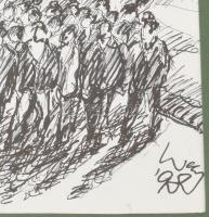 Nagy Szilveszter (?-?): Gyülekezés, 1998. Tus, papír, jelzett, üveg mögött, 19×28 cm