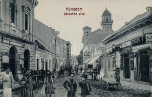 Komárom Townhall street with pharmacy and the shops of Albert Ziegler, Berger and Ármin Weisz (EK)