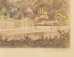 Zádor István (1882-1963): Visegrád. Színezett rézkarc, papír, jelzett. Lapszéli apró folttal. Üvegez...