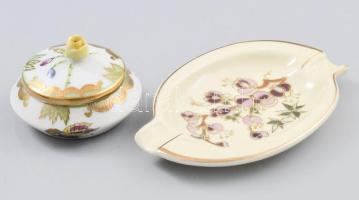 Herendi Viktória mintás kis dobozka. Kézzel festett, jelzett, hibátlan d: 7 cm Zsolnay hamutálka kézzel festett, jelzett, kis kopással 12x6 cm