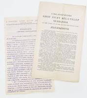 1923 A balatonfonyódi gróf Zichy Béla-telep számadása az 1922 évről és az 1923. évi rendes közgyűlés jegyzőkönyve, 3 sztl. lev. + A fonyódi gróf Zichy Béla-telep elnökségének körlevele a bélatelepi villatulajdonosokhoz, 3 gépelt oldal, rajta Ripka Ferenc (1871-1944) politikus, a fonyódi gróf Zichy Béla-telep elnöke, Budapest főpolgármesterének (1924-1932) autográf aláírásával.