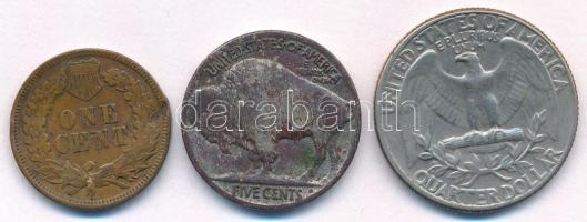 Amerikai Egyesült Államok 1903. 1c bronz "Indián fej" + 1916. 5c Cu-Ni + 1965. 25c T:XF-F ...