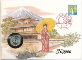 Japán 1981. 100Y Cu-Ni felbélyegzett borítékban, bélyegzéssel T:UNC  Japan 1981. 100 Yen Cu-Ni in envelope with stamp and cancellation C:UNC