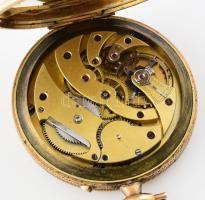 14K arany (Au) nyitott zsebóra jelzett, tok, működő szerkezet d: 49 mm, br 64,47 g működő szerkezett...
