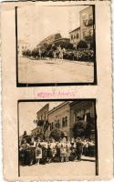 1940 Kézdivásárhely, Targu Secuiesc; bevonulás, Csávássy Endre üzlete, Millenium szálloda és étterem / entry of the Hungarian troops, shops, hotel and restaurant. photo + "1940 Kézdivásárhely visszatért" So. Stpl (EB)