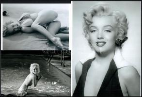 cca 1953 Marilyn Monroe (1926-1962) amerikai színésznő, fotómodell, énekesnő, 3 db modern nagyítás Pánczél György (1920-?) filmtörténész hagyatékából (film- és színházifotó gyűjteményéből), 21x15 cm és 10x15 cm