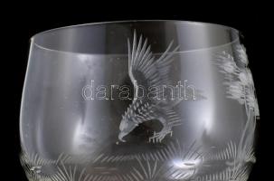 Vadászpohár szett, csiszolt állatmintákkal, jelzés nélkül, hibátlan, m: 13 cm