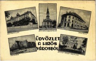 1940 Kecskemét, Kir. törvényház, római katolikus nagytemplom, postahivatal, városháza, Katona József síremléke. Berta kiadása (ázott sarok / wet corner)