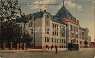 Újvidék, Novi Sad; Kir. katolikus magyar főgimnázium, villamos / school, tram