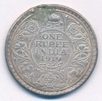 Brit-India 1919. 1R Ag "V. György" T:3 fülnyom, anyaghiány British India 1919. 1 Rupee Ag ...