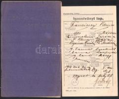 1905-1910 Mosóc (Mošovce, Túróc vármegye), Hadmentességi díj-könyvecske, bejegyzésekkel, szakadt bor...