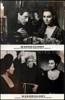 cca 1965 ,,Mandragora" című olasz - francia film jelenetei és szereplői, 4 db vintage produkciós filmfotó (vitrinfotó, lobbyfotó) ezüst zselatinos fotópapíron, a használatból eredő hibákkal, barnás elszíneződéssel, 18x24 cm