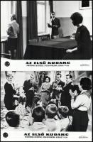 cca 1969 előtti ,,Az első kudarc" című szovjet film jelenetei és szereplői, 15 db vintage produkciós filmfotó (vitrinfotó, lobbyfotó) ezüst zselatinos fotópapíron, a használatból eredő (esetleges) kisebb hibákkal, 18x24 cm