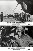 cca 1968 ,,A P-2 nem jelentkezik" című szovjet film jelenetei és szereplői, 6 db vintage produkciós filmfotó (vitrinfotó, lobbyfotó) ezüst zselatinos fotópapíron, a használatból eredő (esetleges) kisebb hibákkal, 18x24 cm