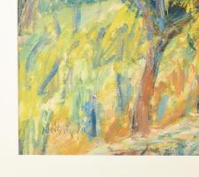 Kováts Nagy Ira (1921-2008): Balaton környéki táj. Olaj, papír. Jelezve balra lent. Üvegezett fakere...