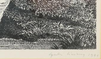 Gyulai Líviusz (1937-2021): Szűz, legelésző sárkánnyal, 1991. Litográfia, papír, jelzett, 26x43 cm. ...