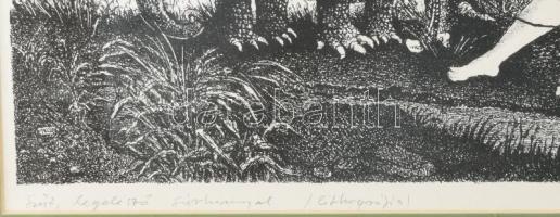 Gyulai Líviusz (1937-2021): Szűz, legelésző sárkánnyal, 1991. Litográfia, papír, jelzett, 26x43 cm. ...