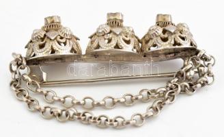 Ezüst (Ag) bross zöld kövekkel, jelzett, 4 cm, 7 g