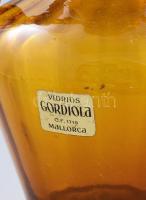 Vidrios Gordiola Mallorca spanyol váza, borostyánszínű, szakított hutaüveg, anyagában színezett, eti...