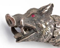 Antik szivarvágó vadász témájú ezüst (Ag) vaddisznót ábrázoló plasztikus borítással 10 cm