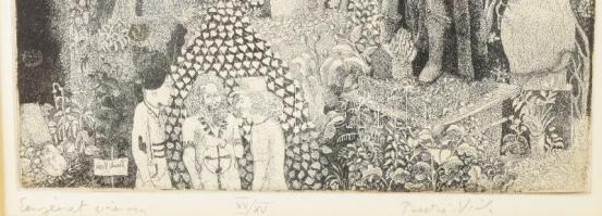 Berki Viola (1932-2001): Enyészet városa. Rézkarc, papír, jelzett, számozott (XV/XV), üvegezett fake...