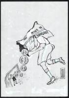 Rau Tibor (1934-2009), 2 db futball karikatúra: A kötény és Made in Hungary (6:3). Akvarell, tus, ko...