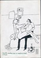 Rau Tibor (1934-2000), 2 db karikatúra: "Gondolod, hogy ennyi könyv elég egy másodikosnak?"...