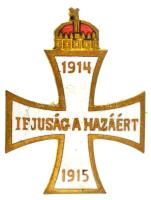 1915. &quot;Ifjúság a Hazáért 1914-1915&quot; zománcozott bronz jelvény, hátoldalán &quot;Hadsegélyező Hivatal&quot; (29x23mm) T:AU,XF kis zománchiba