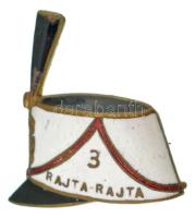 Osztrák-Magyar Monarchia ~1914-1915. "3. Rajta Rajta" zománcozott, huszárcsákó formájú bronz jelvény, az ezredszám alapján minden bizonnyal a K.u.K. 3. gróf Hadik András Huszárezred jelvénye, hátoldalon "MORZSÁNYI J BUDAPEST ESKÜ UT 5" gyártói jelzéssel (30x28mm) T:AU,XF zománchiba