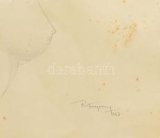 Olvashatatlan jelzéssel: Női akt. Ceruza, papír, foltos. Üvegezett, kissé sérült fakeretben, 30x19 c...