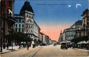 1915 Budapest VIII. József körút (Blaha Lujza tér), autó, villamosok, Nemzeti színház