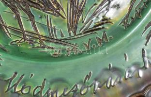 Kajári Gyula (1926-1995) Hódmezővásárhely: Nagyméretű zöldmázas kerámia dísztányér, madaras mintával...