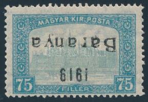 Baranya I. 1919 Parlament 75f fordított felülnyomással, Bodor vizsgálójellel