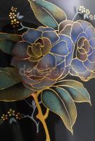 Fekete, virágos porcelán váza. Kézzel festett, jelzett, hibátlan 23 cm