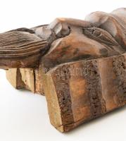 Kínai fej. Faragott fa szobor 38 cm Kis kopással