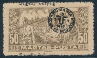 Debrecen II. 1920 Segélybélyeg 50f a felirat a bélyegközre tolódott, Bodor vizsgálójellel