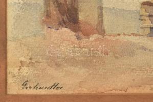 Gerhardtné (?-?), működött a XIX. sz. végén/XX. sz elején: Virágos udvar. Akvarell, papír. Jelzett. ...