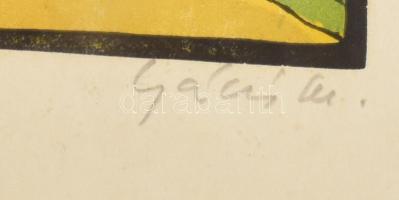 Gácsi Mihály (1926-1987): Piroska és a farkas. Linómetszuet, papír, jelzett, 32x50 cm